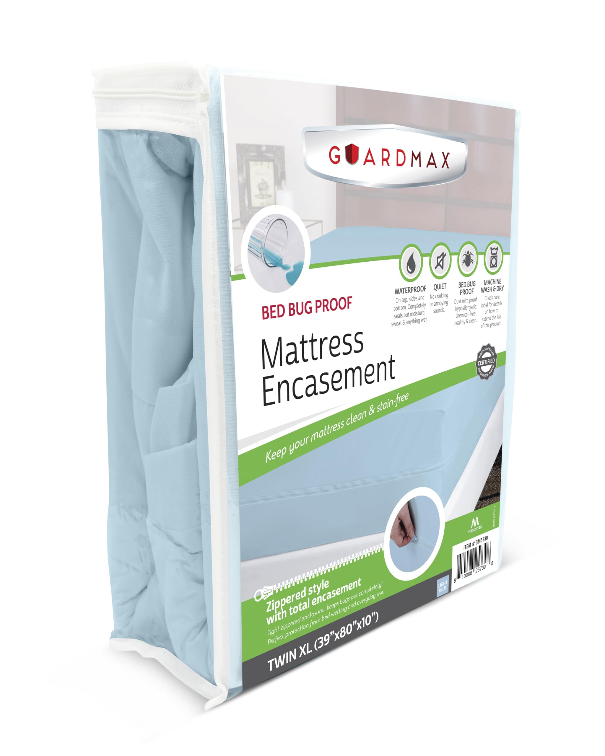Guardmax Zippered Mattress Encasement - Twin Xl Size - 100% Waterproof And Bed Bug Proof Mattress Protector - 6 Sided Absorbent